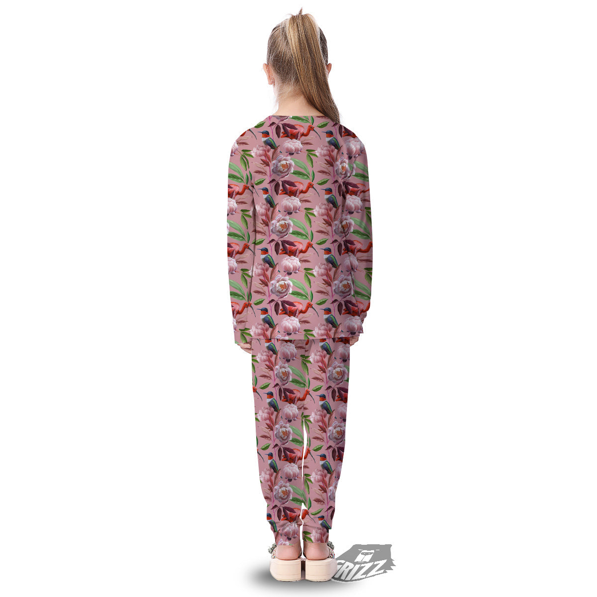 Floral Bird Pink Print Pattern Kid's Pajamas-grizzshop