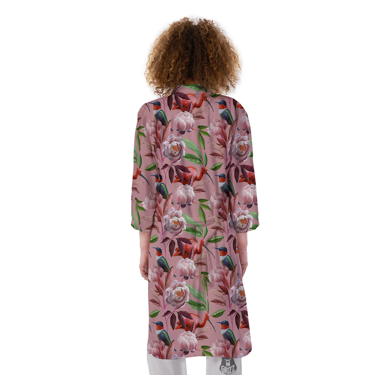 Floral Bird Pink Print Pattern Kimono-grizzshop