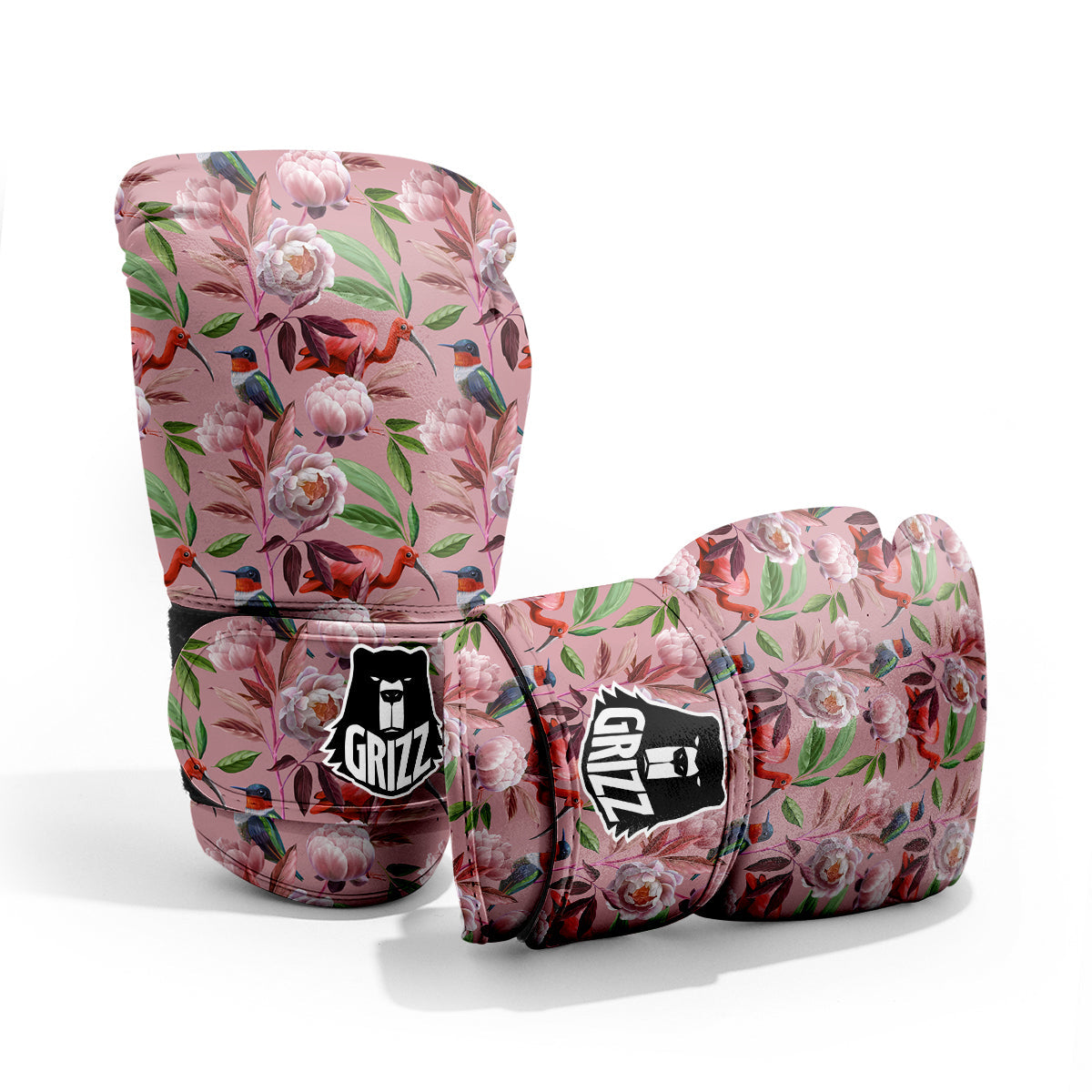 Floral Bird Pink Print Pattern Pro Boxing Glove