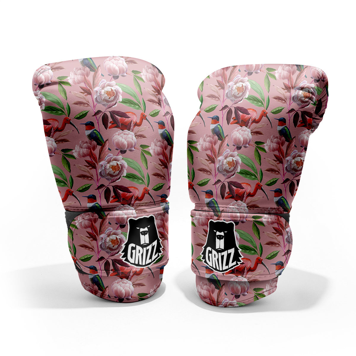 Floral Bird Pink Print Pattern Pro Boxing Glove