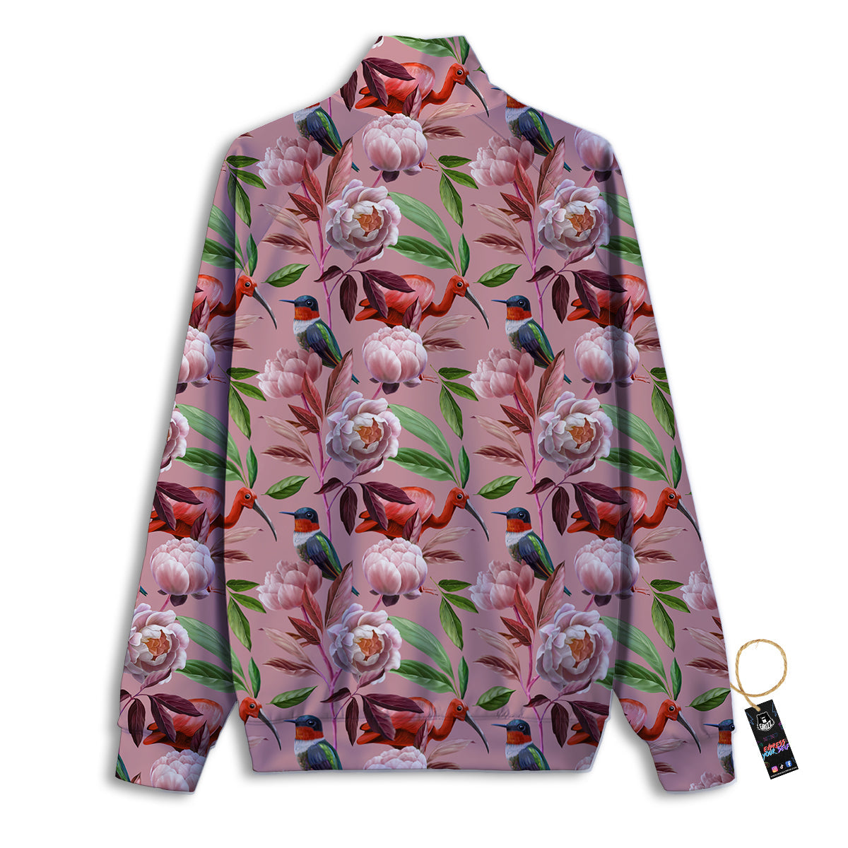 Floral Bird Pink Print Pattern Track Jacket-grizzshop