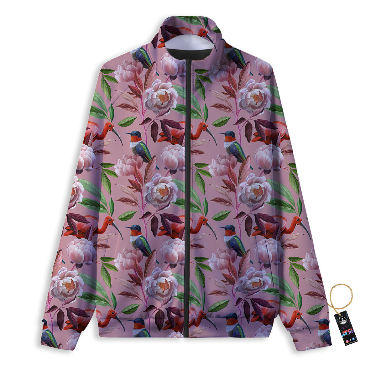 Floral Bird Pink Print Pattern Track Jacket-grizzshop
