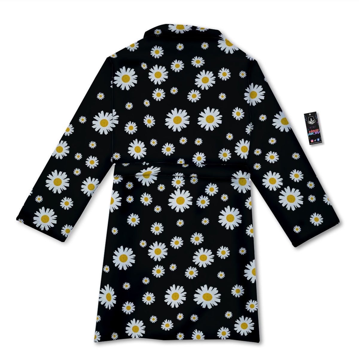 Floral Black Daisy Print Pattern Bathrobe-grizzshop