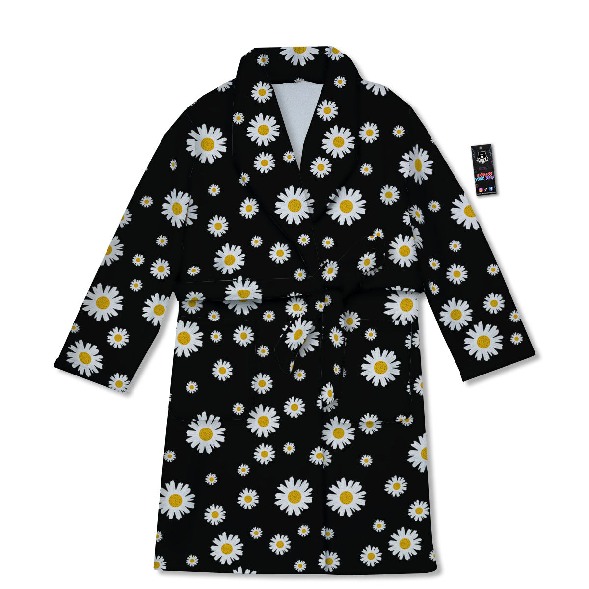 Floral Black Daisy Print Pattern Bathrobe-grizzshop