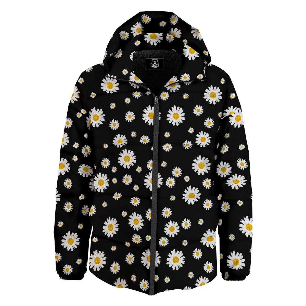 Floral Black Daisy Print Pattern Down Jacket-grizzshop