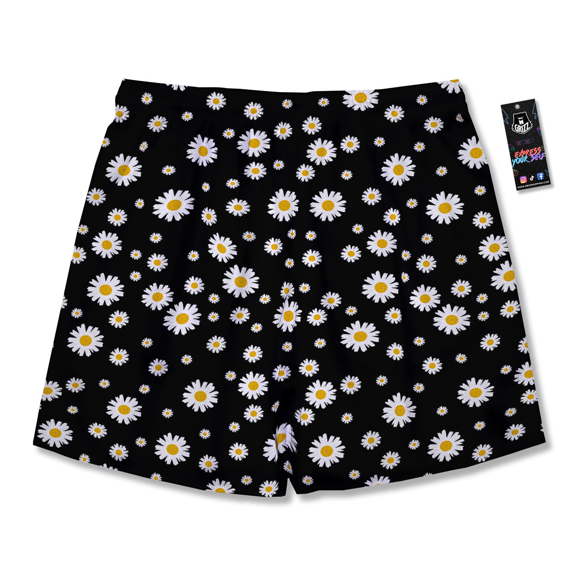 Floral Black Daisy Print Pattern Men's Running Shorts-grizzshop