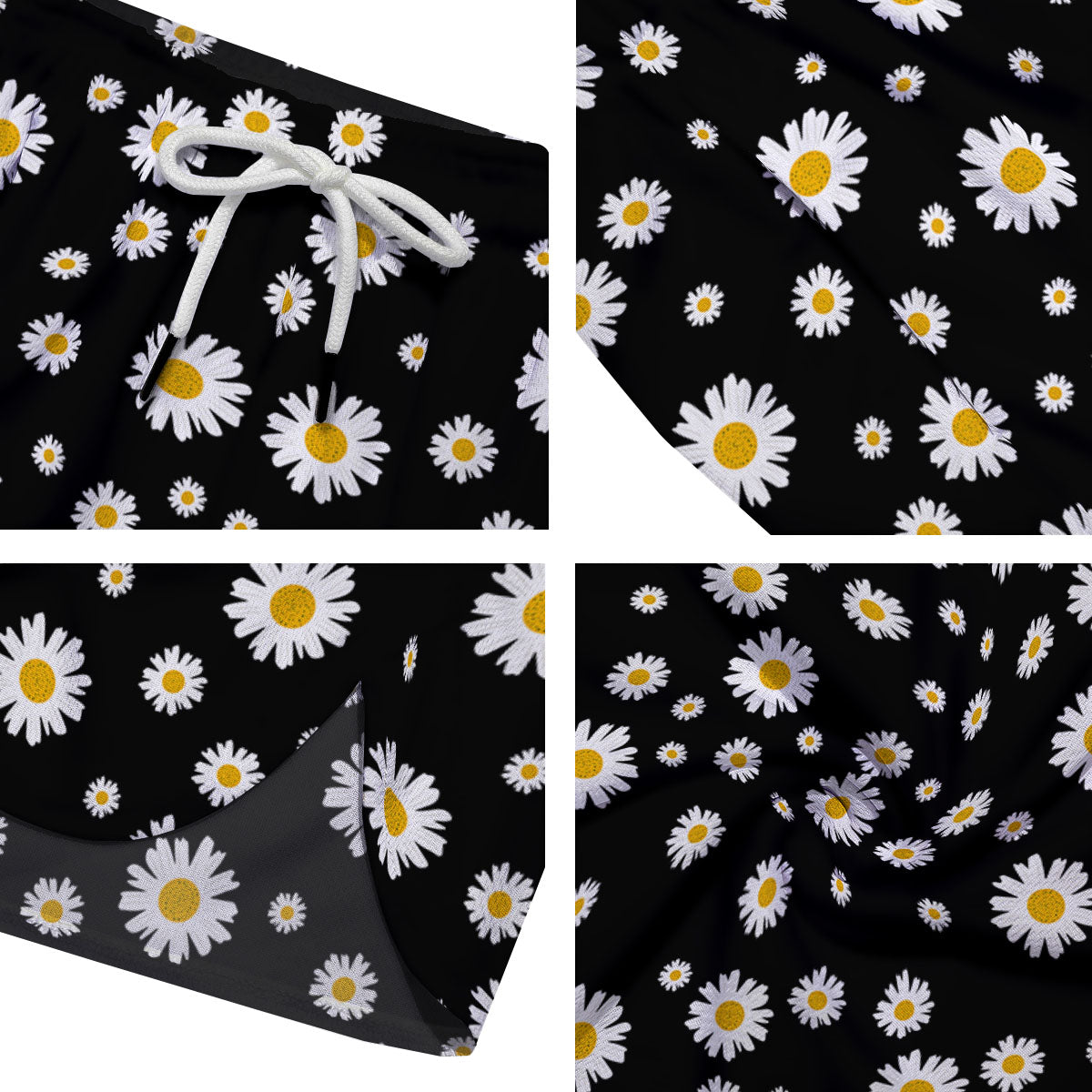 Floral Black Daisy Print Pattern Men's Running Shorts-grizzshop