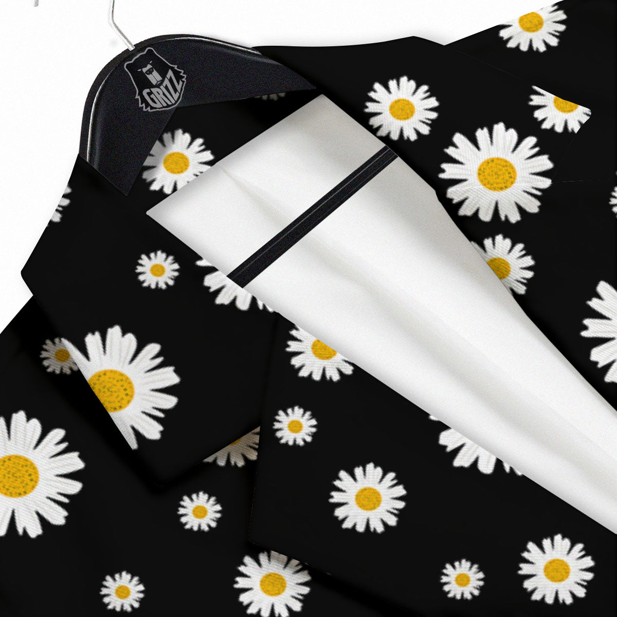 Floral Black Daisy Print Pattern Men's Sport Coat-grizzshop