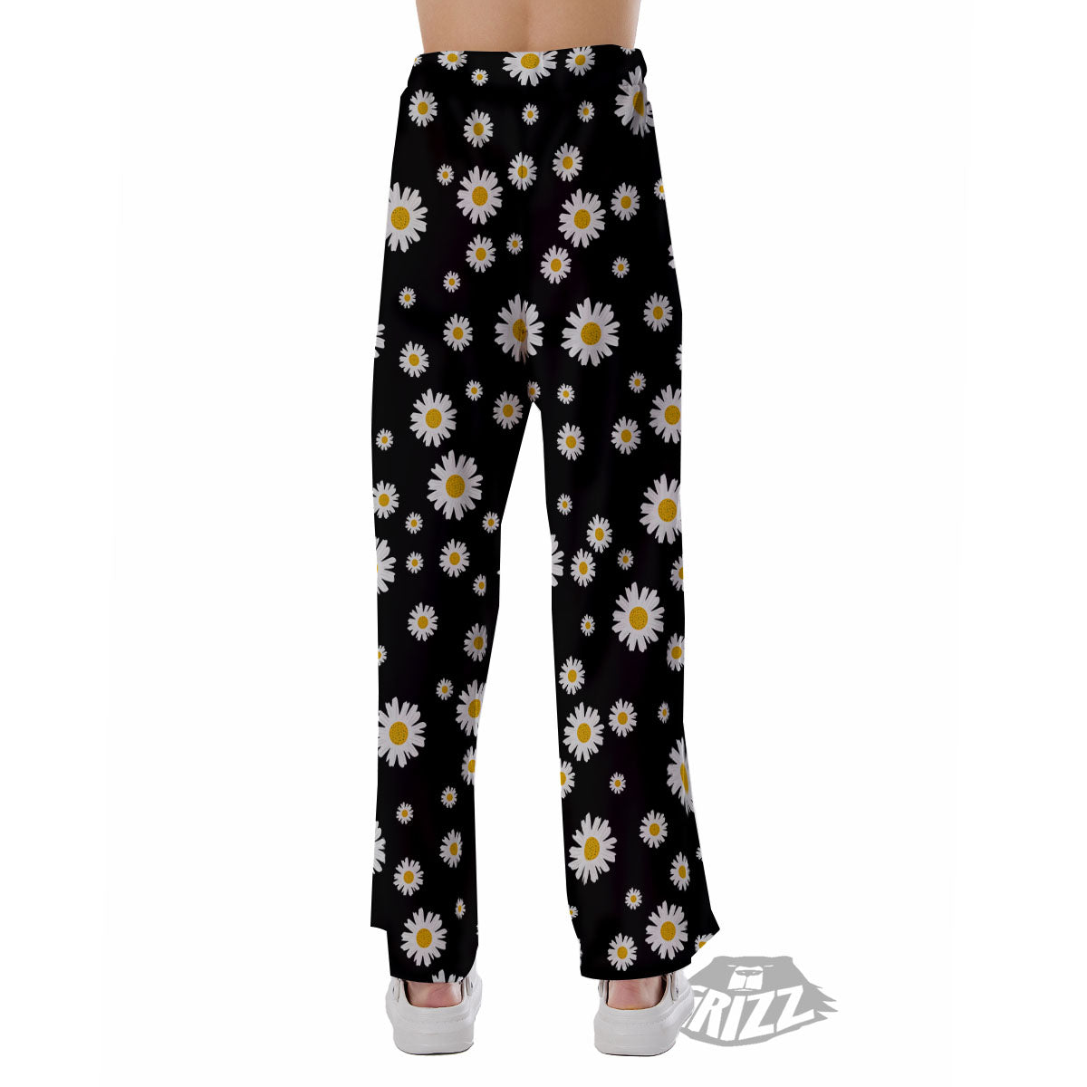 Floral Black Daisy Print Pattern Pajama Pants-grizzshop