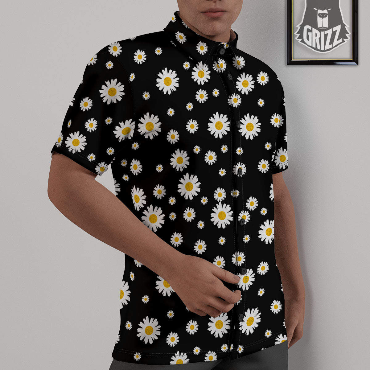Floral Black Daisy Print Pattern Untucked Shirts-grizzshop