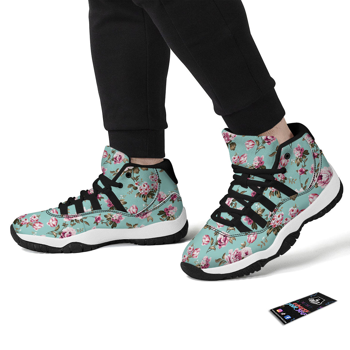 Floral Blossom Vintage Print Pattern Black Bball Shoes-grizzshop