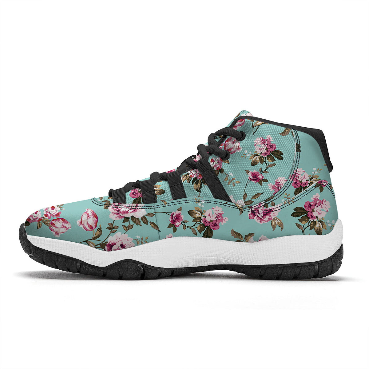 Floral Blossom Vintage Print Pattern Black Bball Shoes-grizzshop