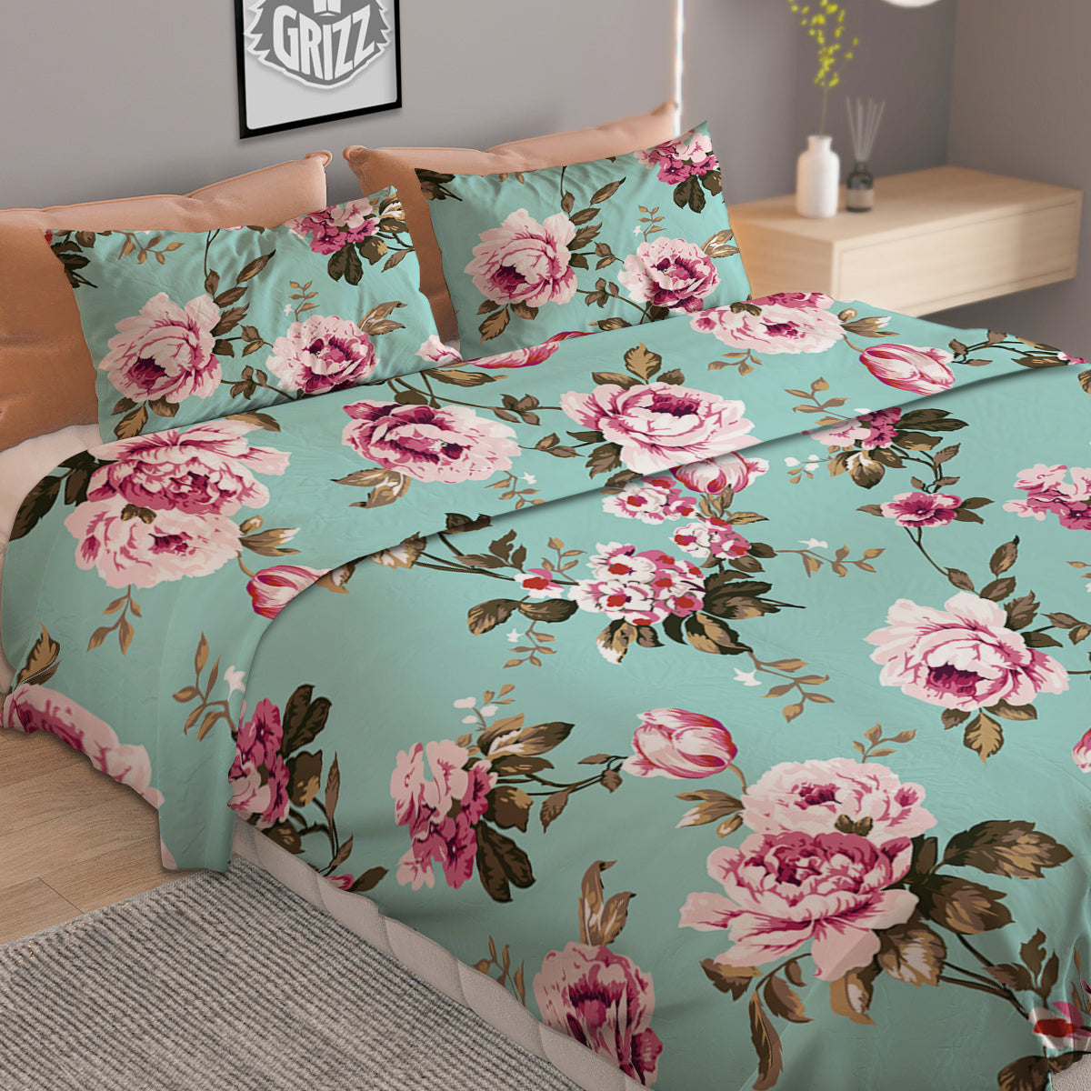 Floral Blossom Vintage Print Pattern Duvet Cover Bedding Set