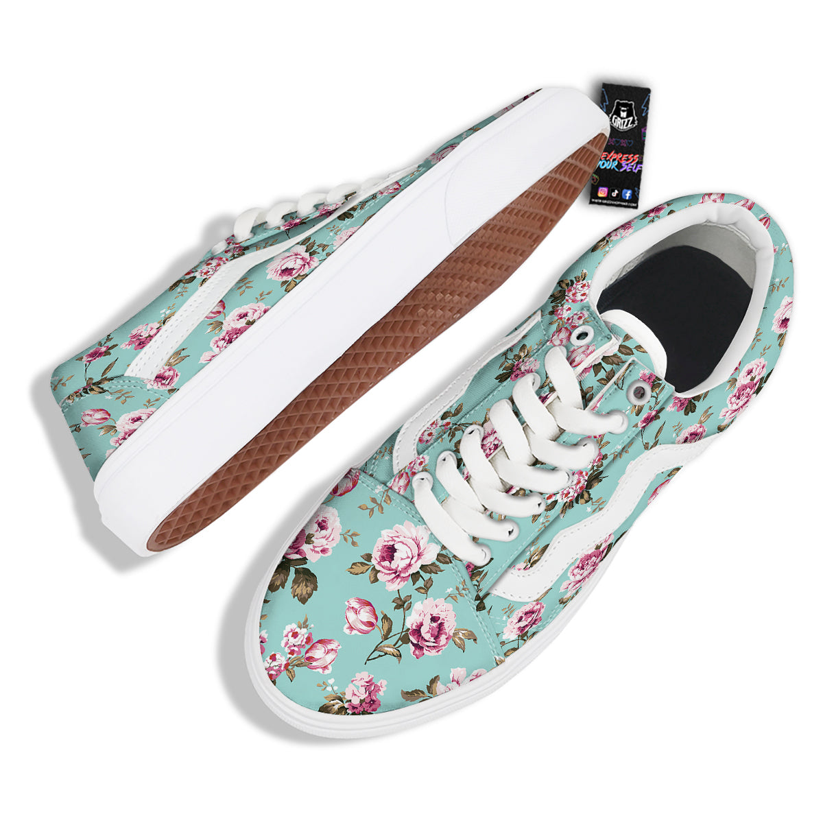 Floral Blossom Vintage Print Pattern Skate Shoes-grizzshop