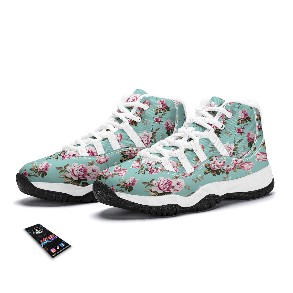 Floral Blossom Vintage Print Pattern White Bball Shoes-grizzshop