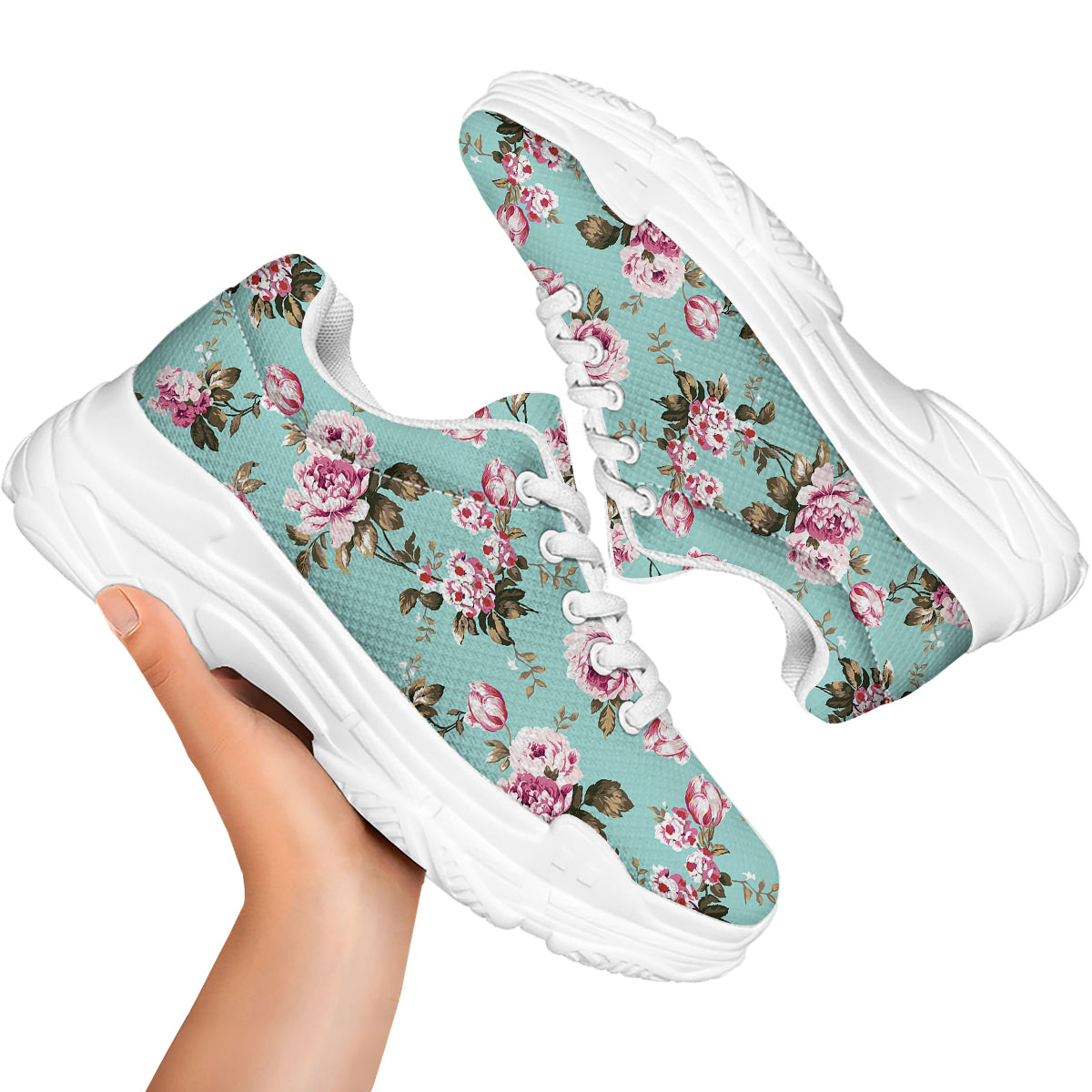 Floral Blossom Vintage Print Pattern White Chunky Shoes-grizzshop