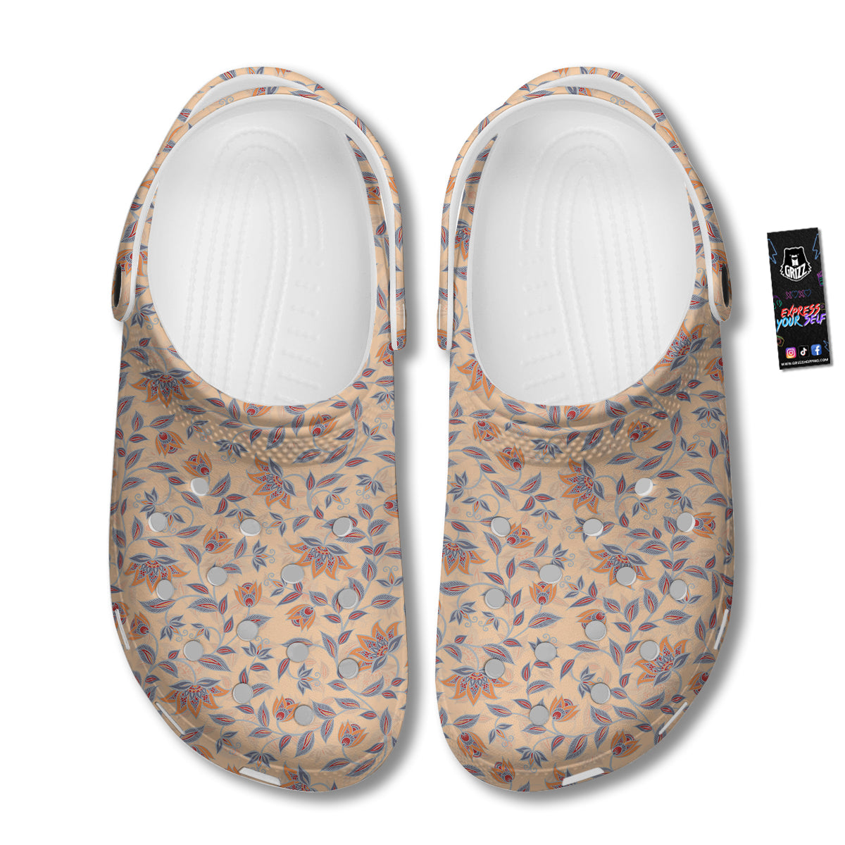 Floral Bohemian Beige Print Pattern Clog-grizzshop