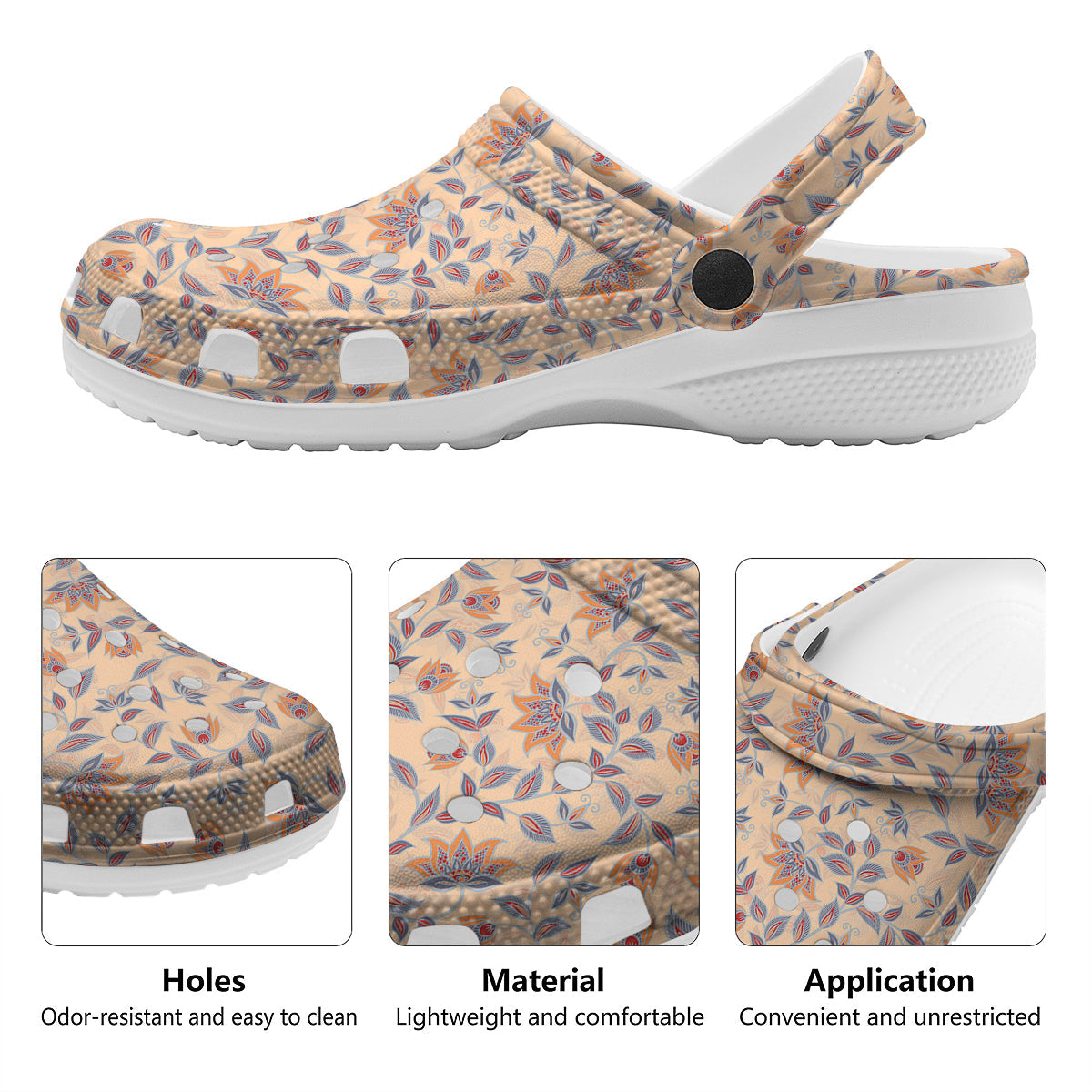 Floral Bohemian Beige Print Pattern Clog-grizzshop