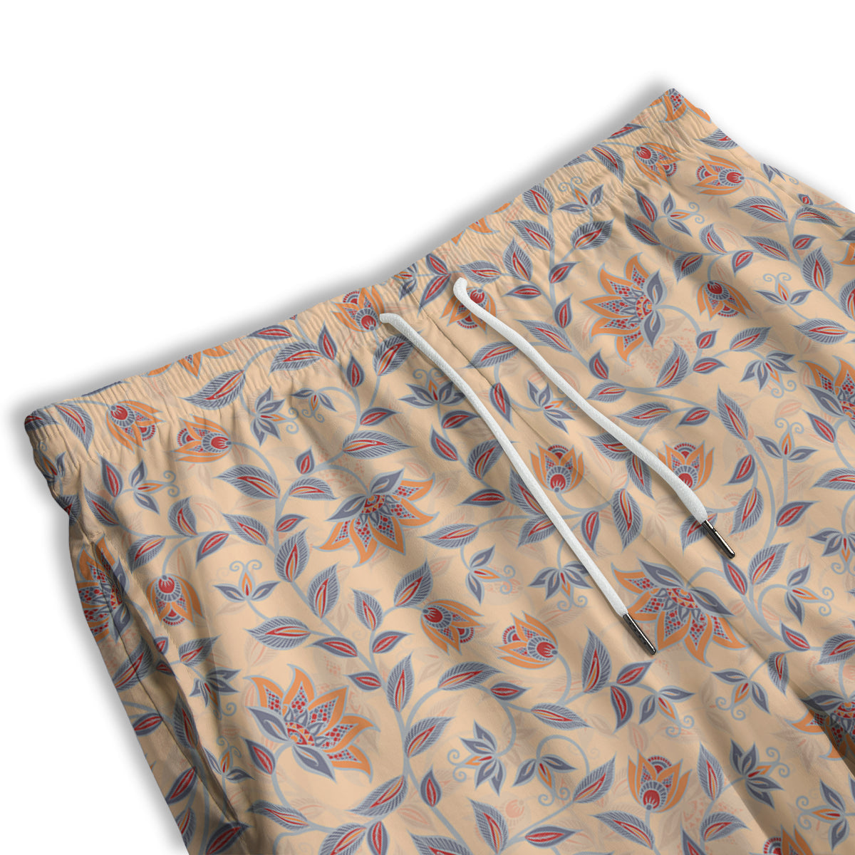 Floral Bohemian Beige Print Pattern Men's Athletic Shorts