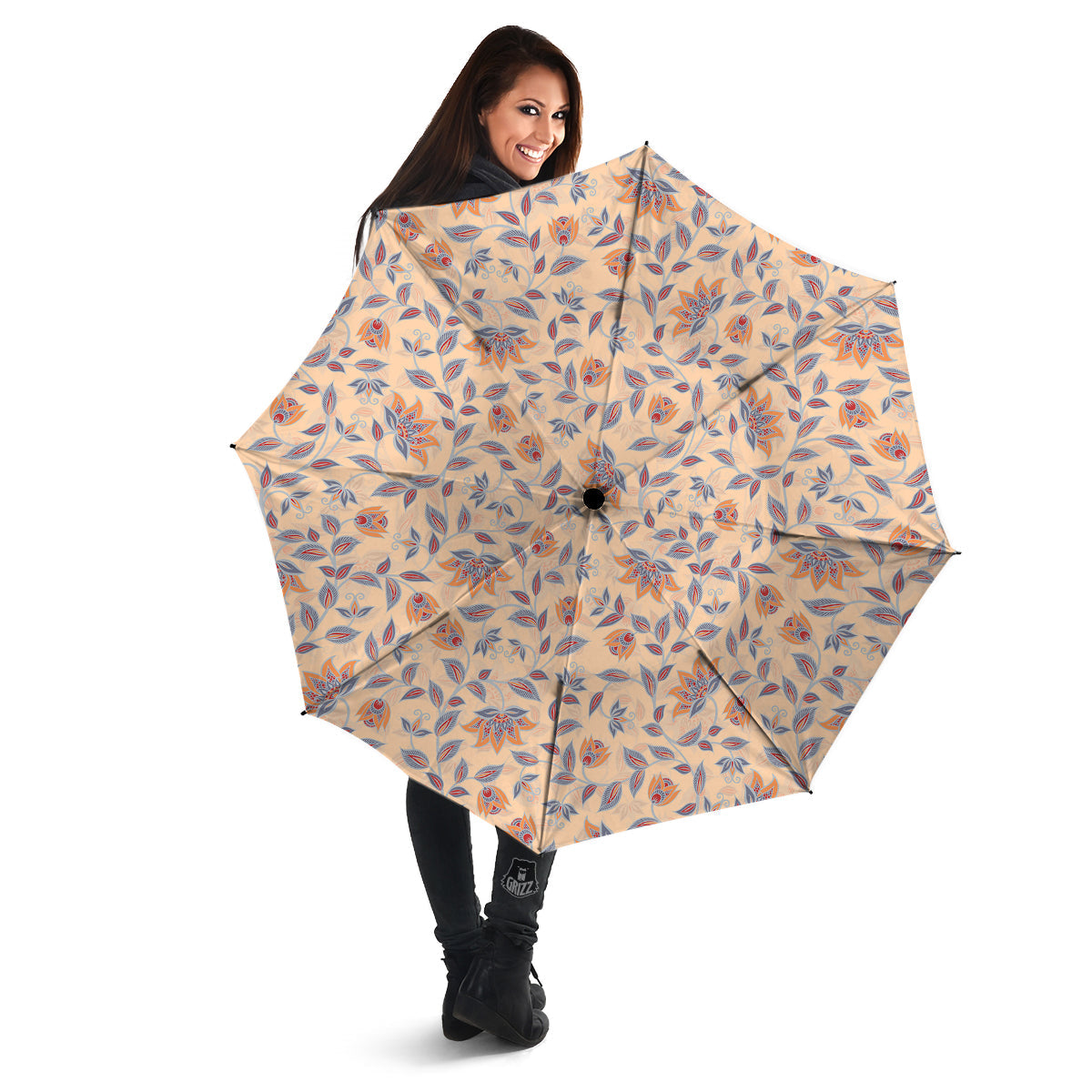 Floral Bohemian Beige Print Pattern Umbrella-grizzshop