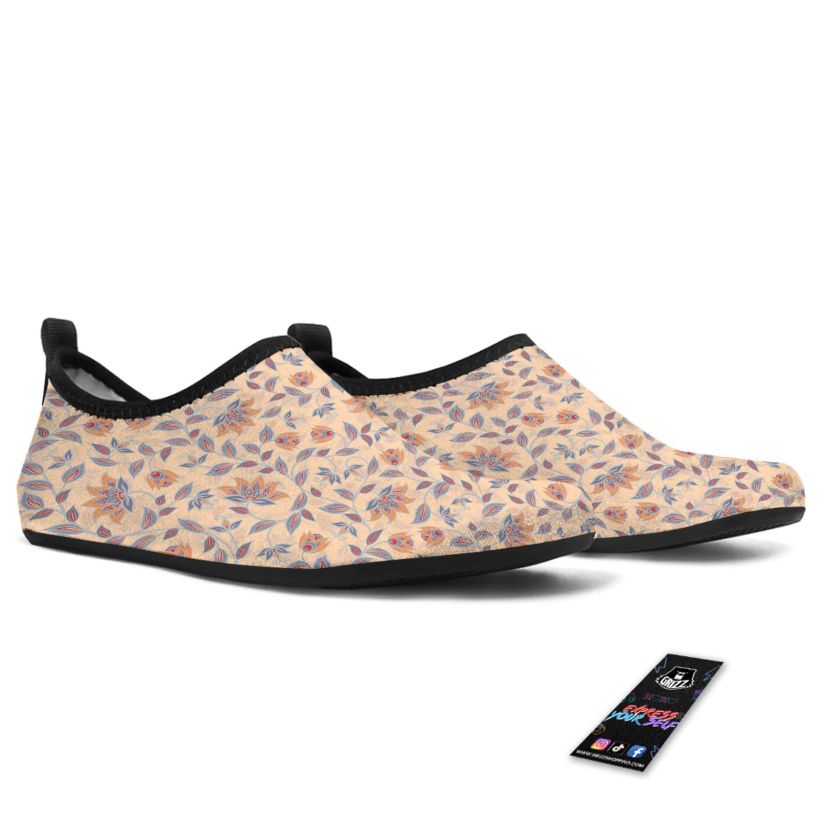 Floral Bohemian Beige Print Pattern Water Shoes-grizzshop