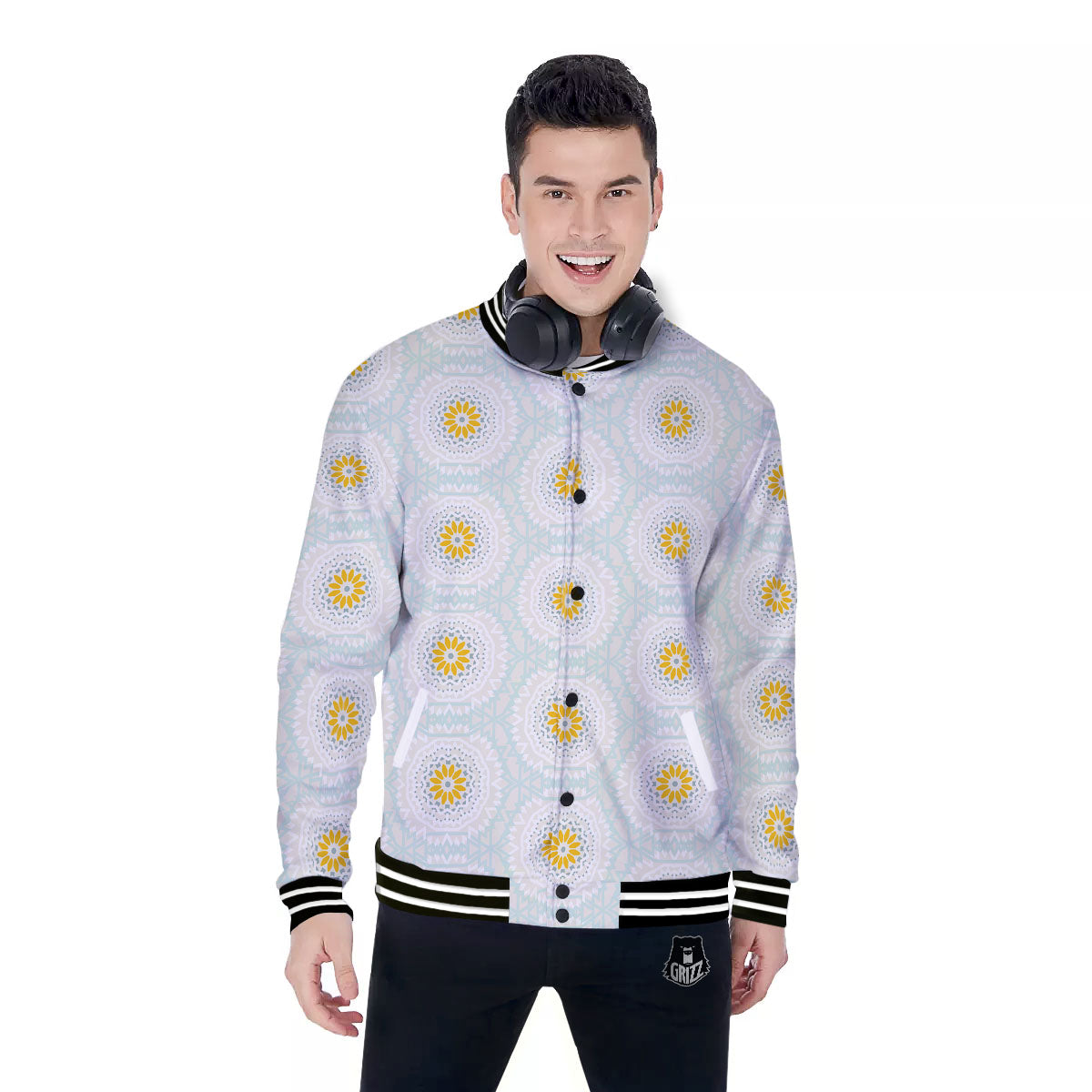 Floral Bohemian Pastel Print Pattern Baseball Jacket-grizzshop