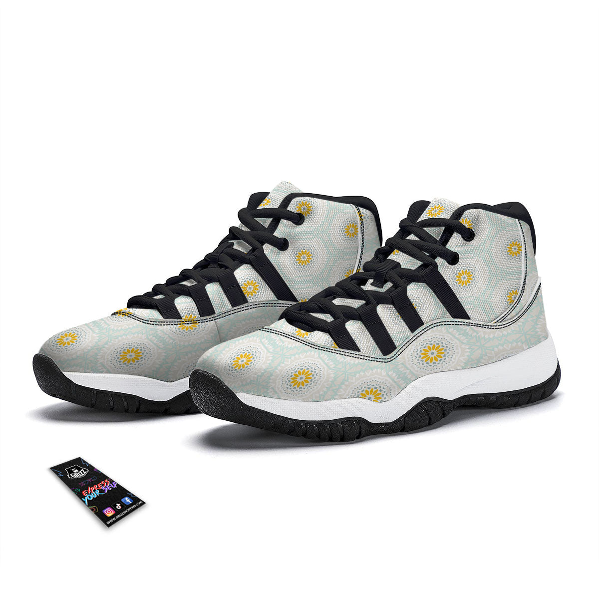Floral Bohemian Pastel Print Pattern Black Bball Shoes-grizzshop