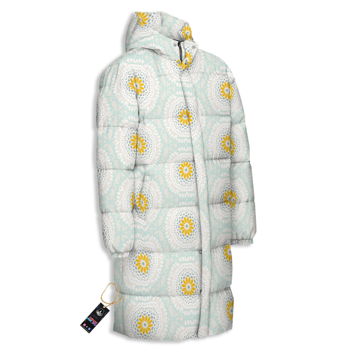 Floral Bohemian Pastel Print Pattern Long Down Jacket-grizzshop