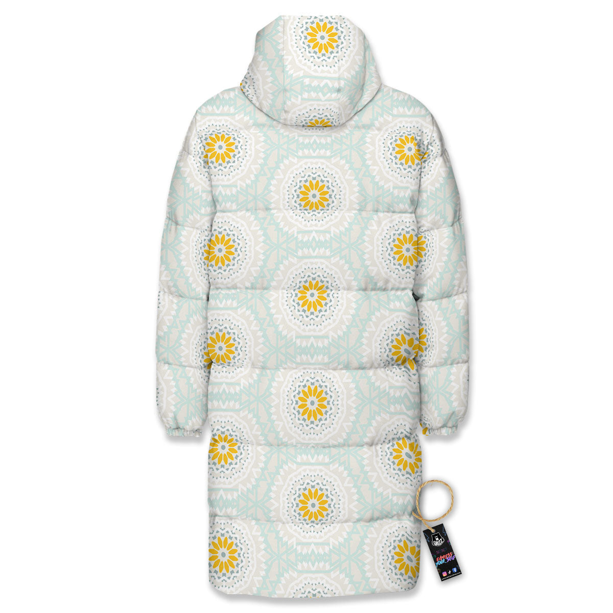 Floral Bohemian Pastel Print Pattern Long Down Jacket-grizzshop