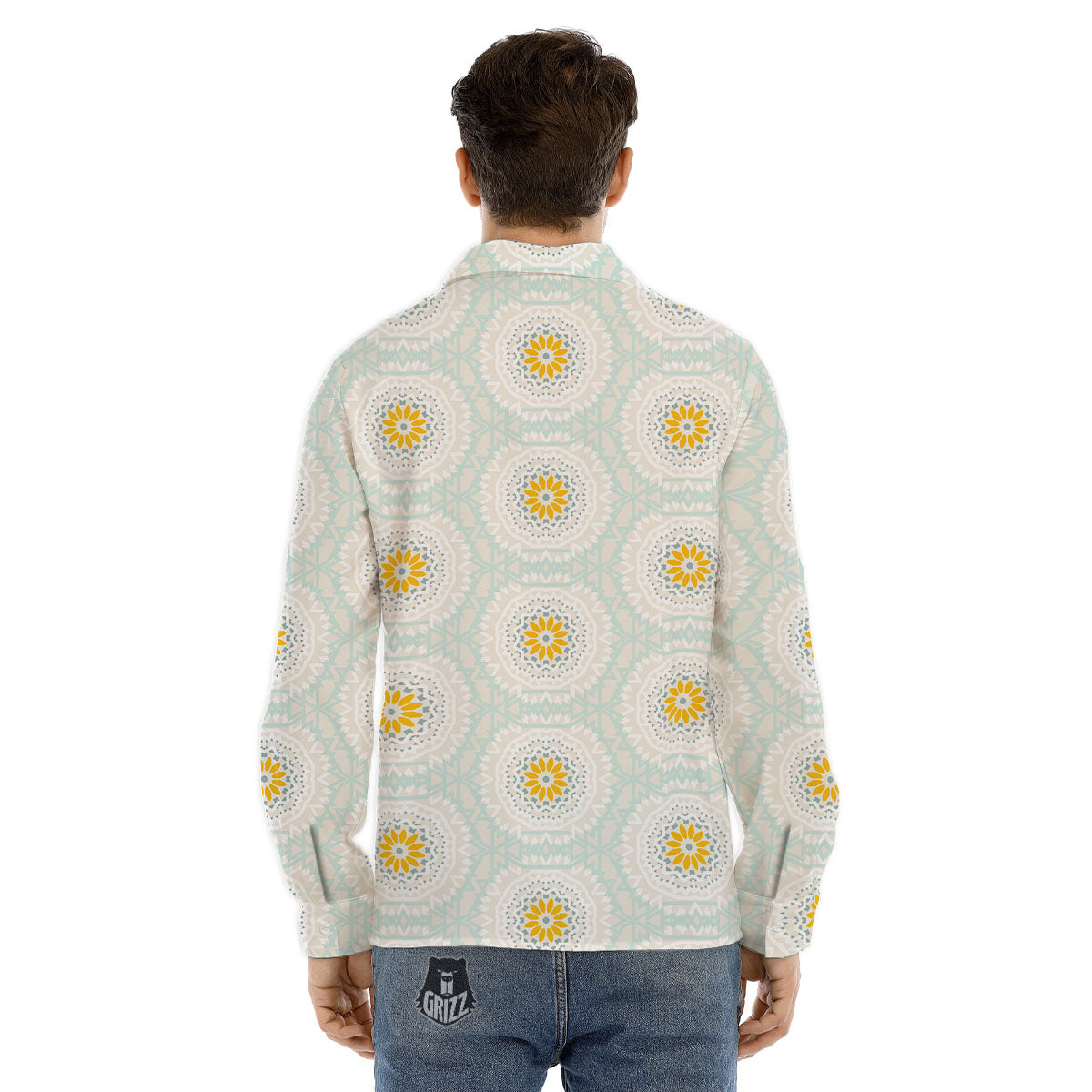 Floral Bohemian Pastel Print Pattern Men's Dress Shirts-grizzshop