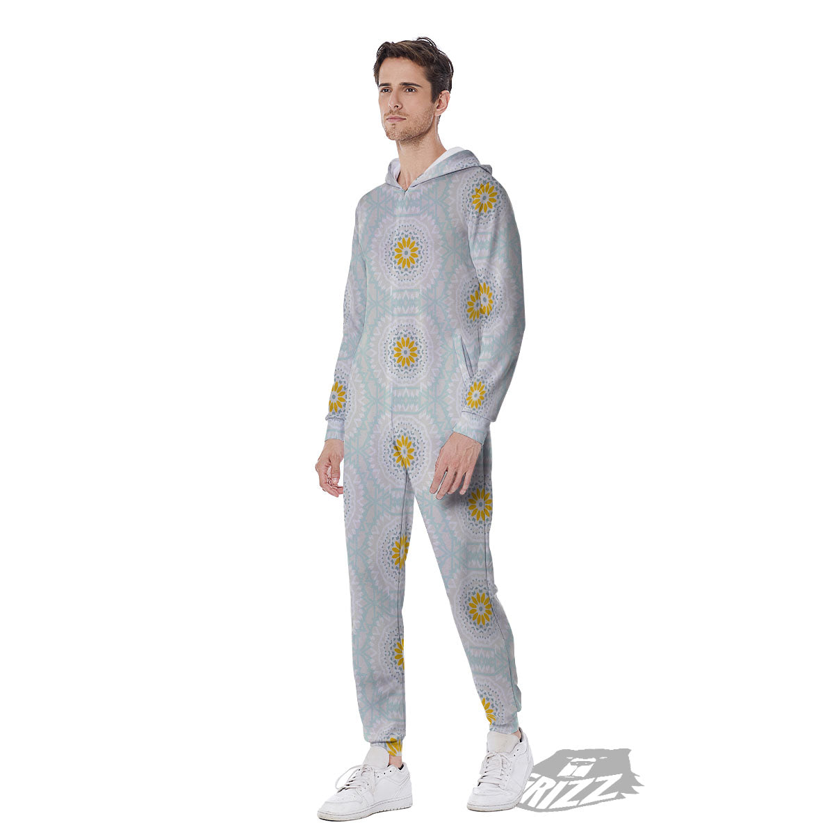 Floral Bohemian Pastel Print Pattern Men's Jumpsuit-grizzshop