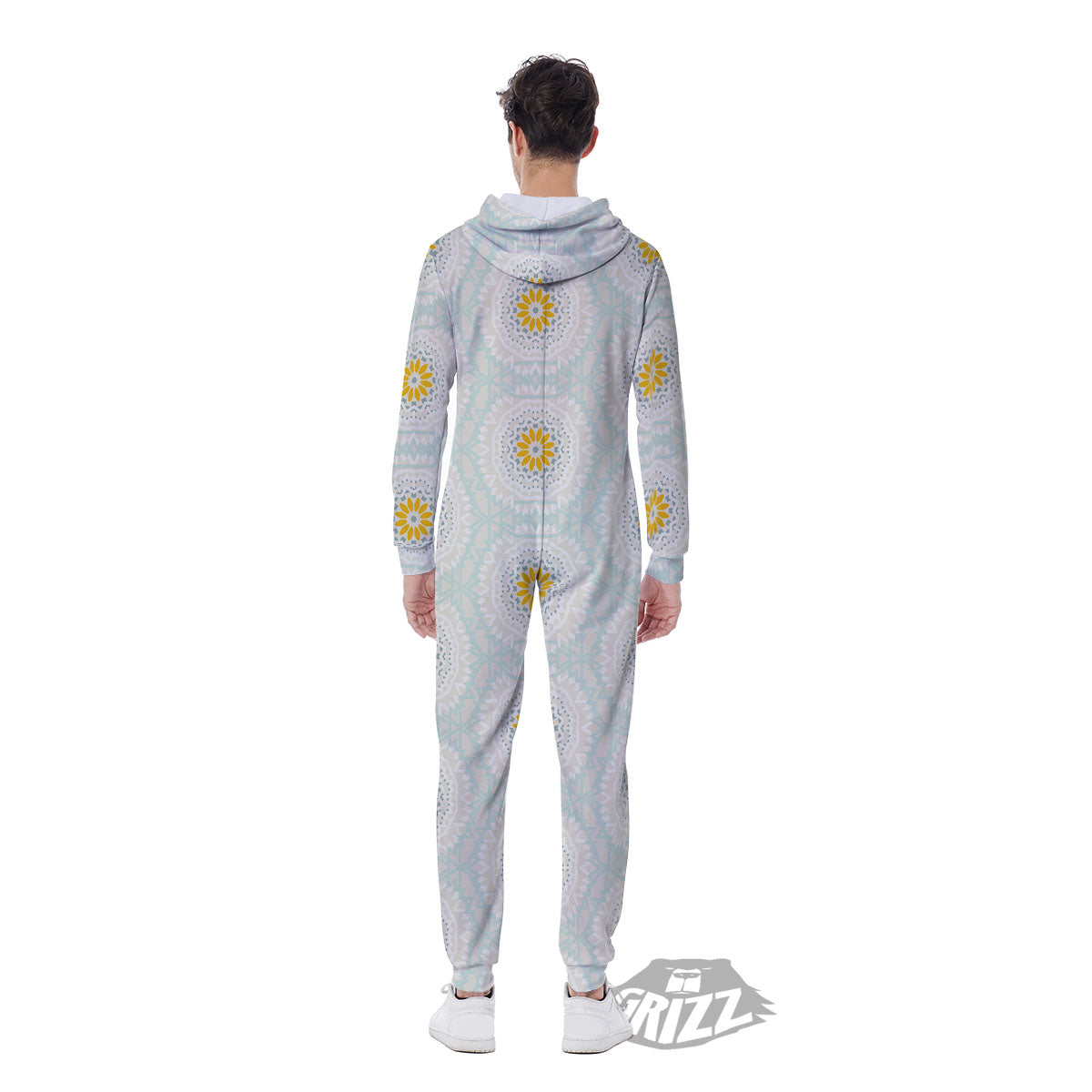 Floral Bohemian Pastel Print Pattern Men's Jumpsuit-grizzshop