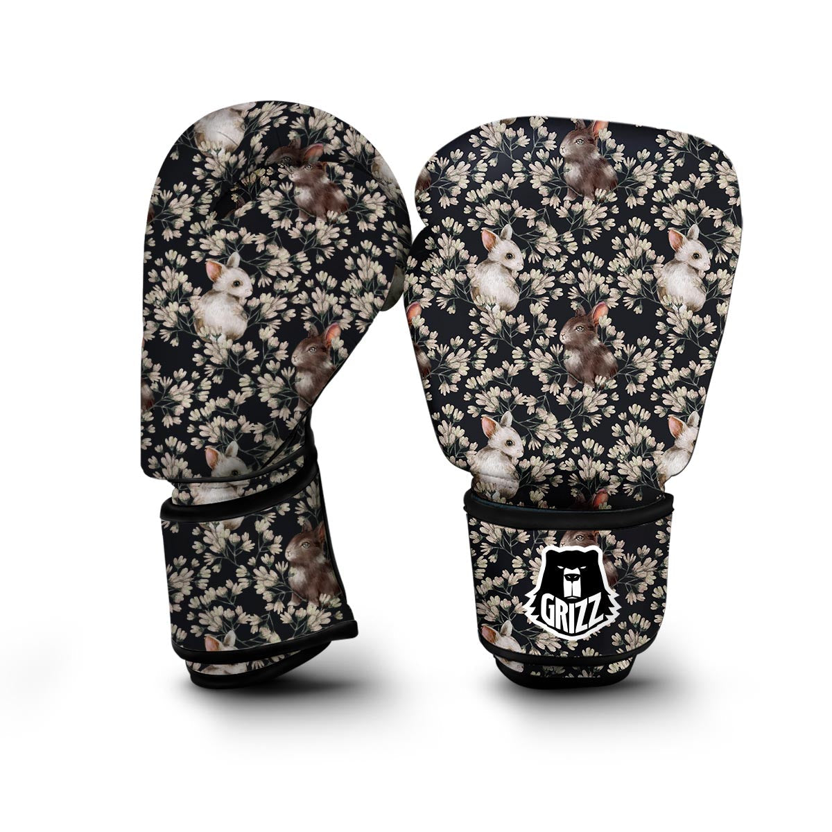 Floral Bunny Rabbit Pattern Print Boxing Gloves-grizzshop