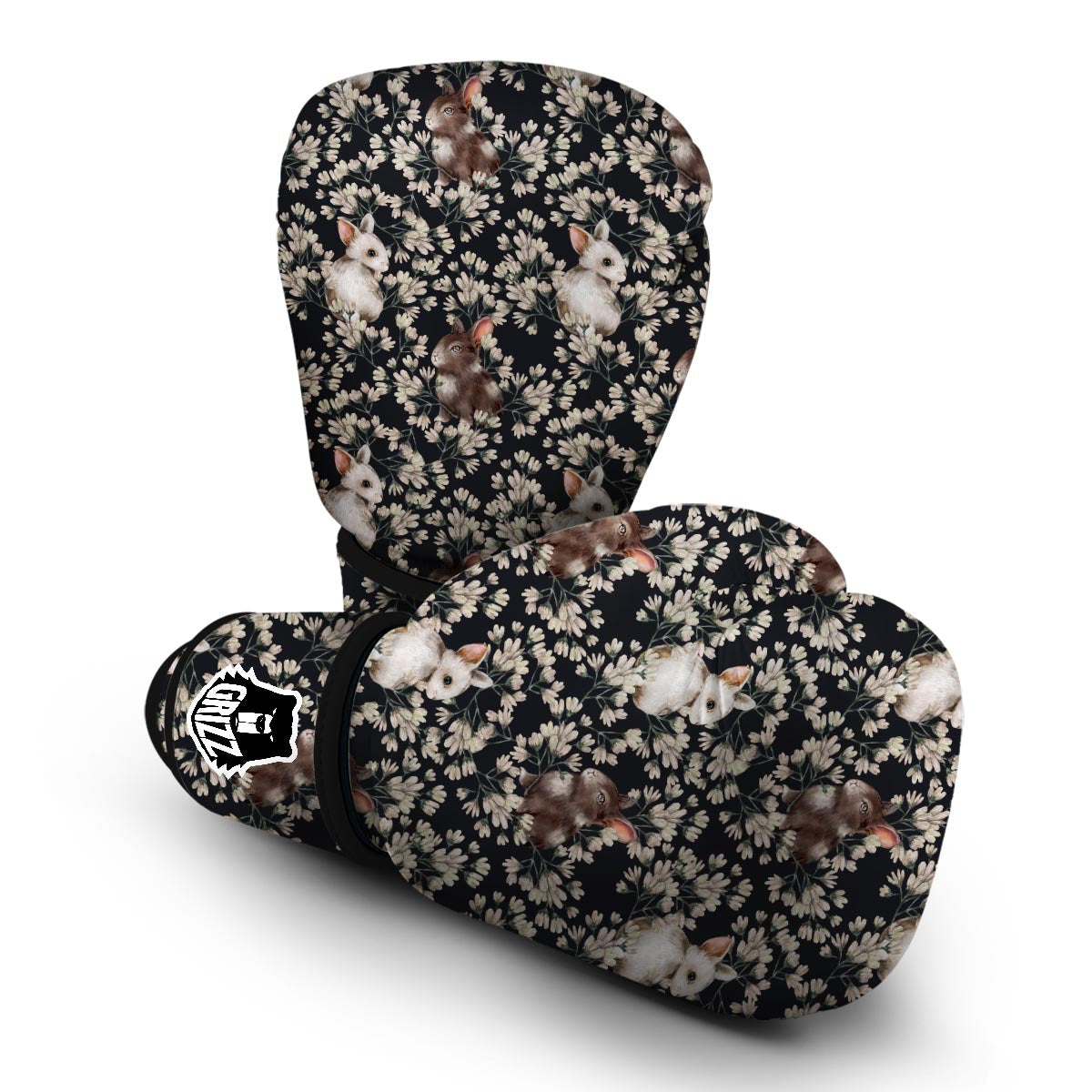Floral Bunny Rabbit Pattern Print Boxing Gloves-grizzshop
