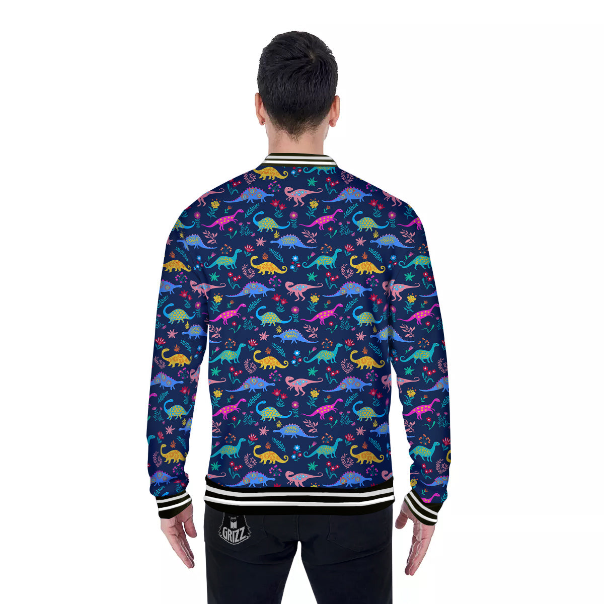 Floral Cute Dino Print Pattern Baseball Jacket-grizzshop