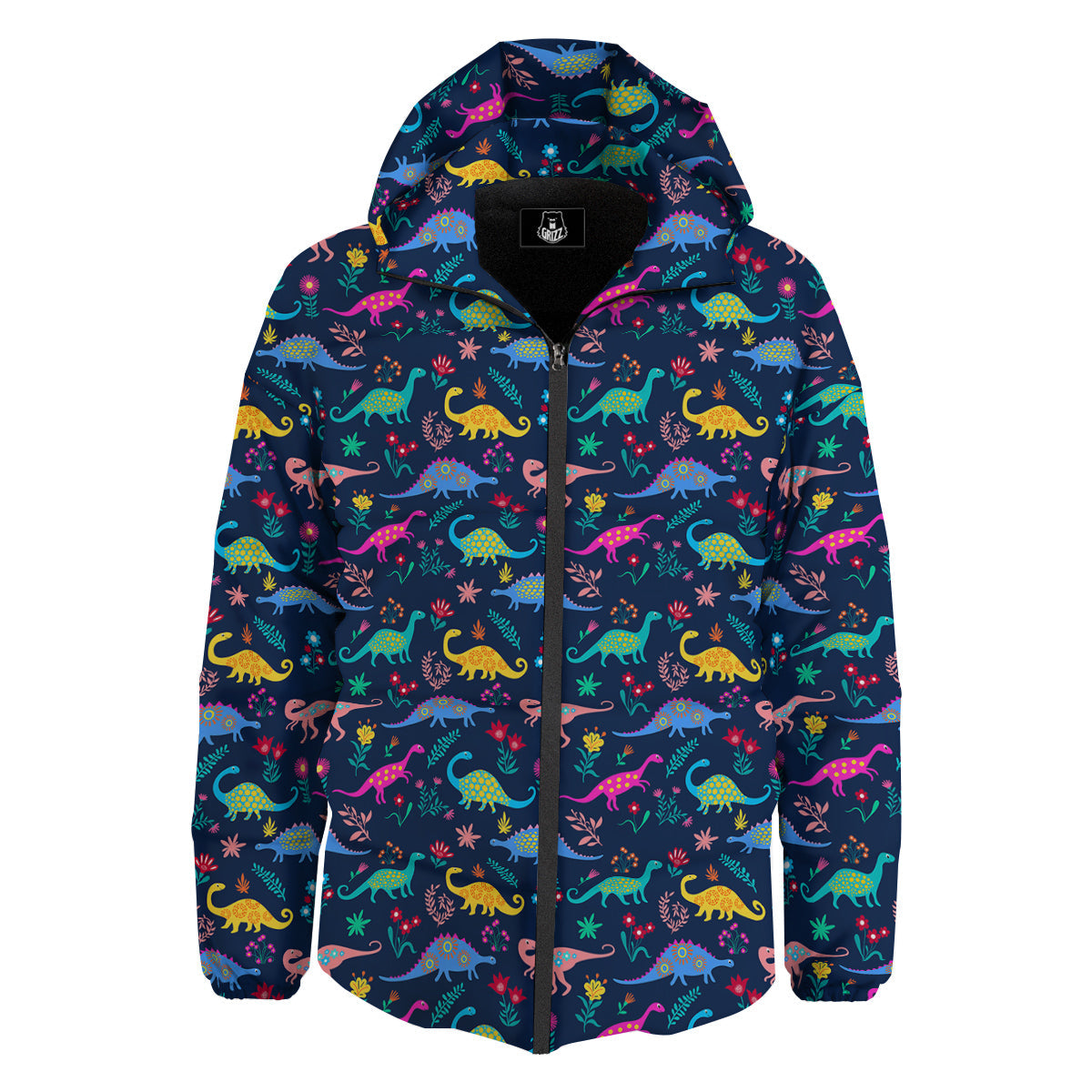 Floral Cute Dino Print Pattern Down Jacket-grizzshop