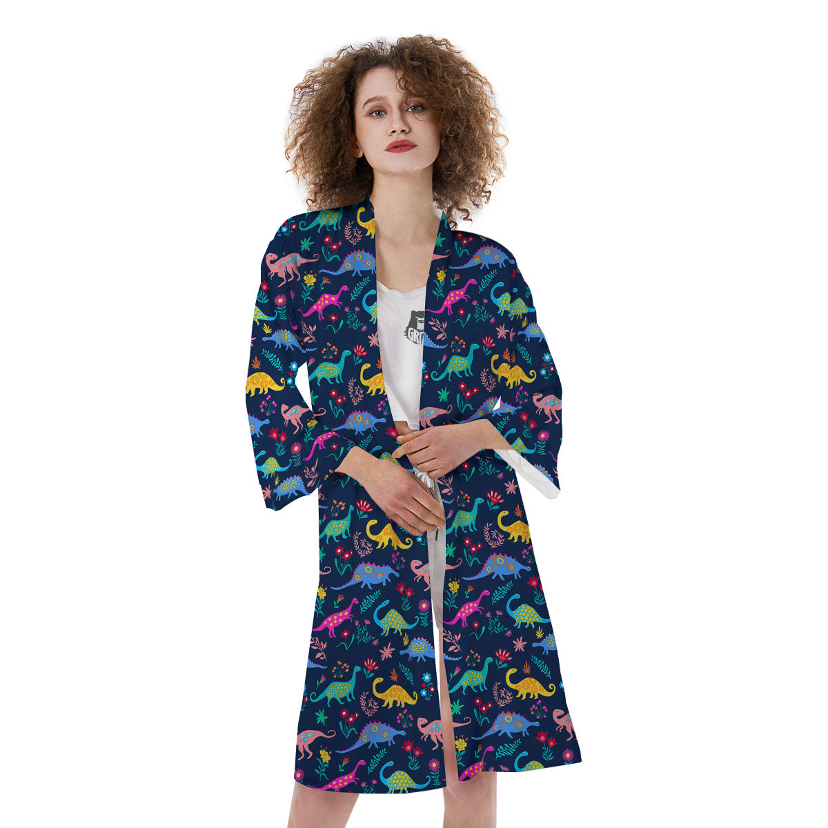 Floral Cute Dino Print Pattern Kimono-grizzshop