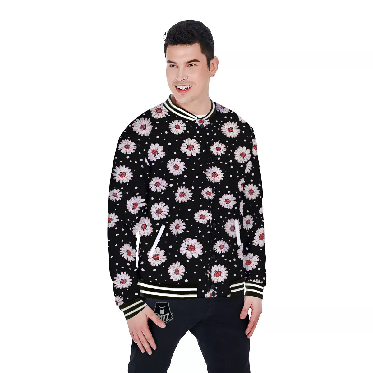 Floral Daisy Watercolor Print Pattern Baseball Jacket-grizzshop