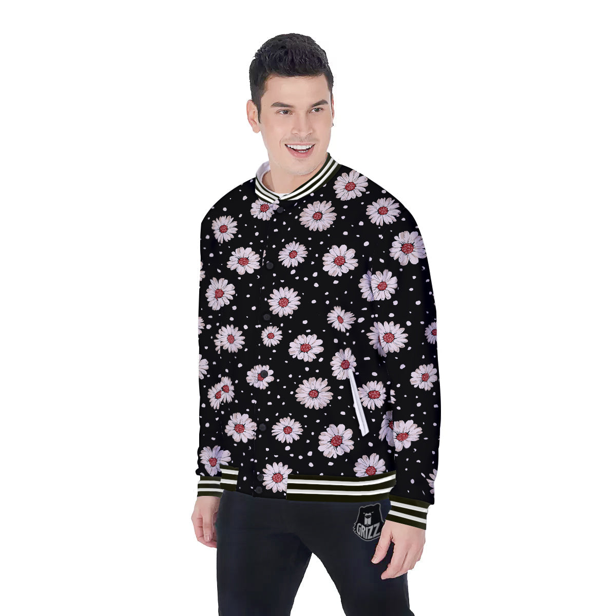 Floral Daisy Watercolor Print Pattern Baseball Jacket-grizzshop
