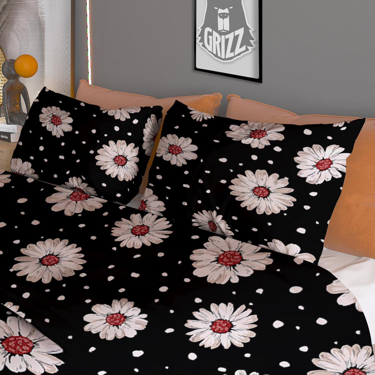 Floral Daisy Watercolor Print Pattern Duvet Cover Bedding Set