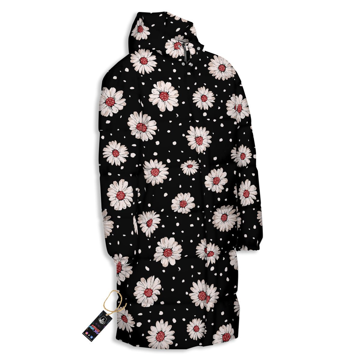 Floral Daisy Watercolor Print Pattern Long Down Jacket-grizzshop