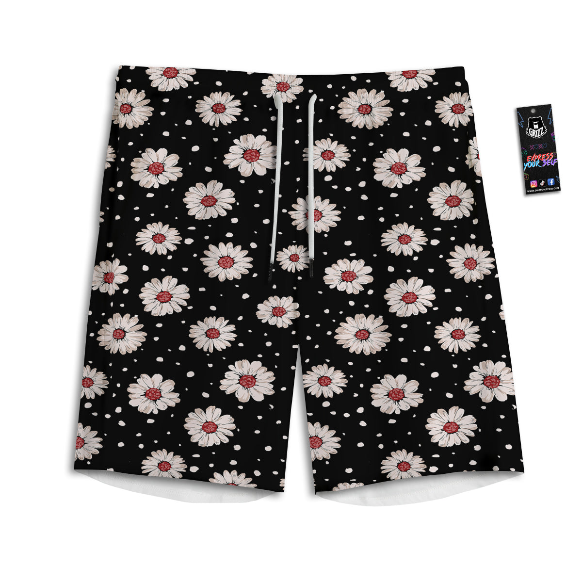 Floral Daisy Watercolor Print Pattern Men's Athletic Shorts