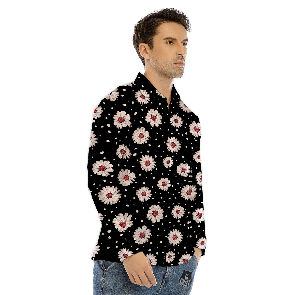 Floral Daisy Watercolor Print Pattern Men's Dress Shirts-grizzshop