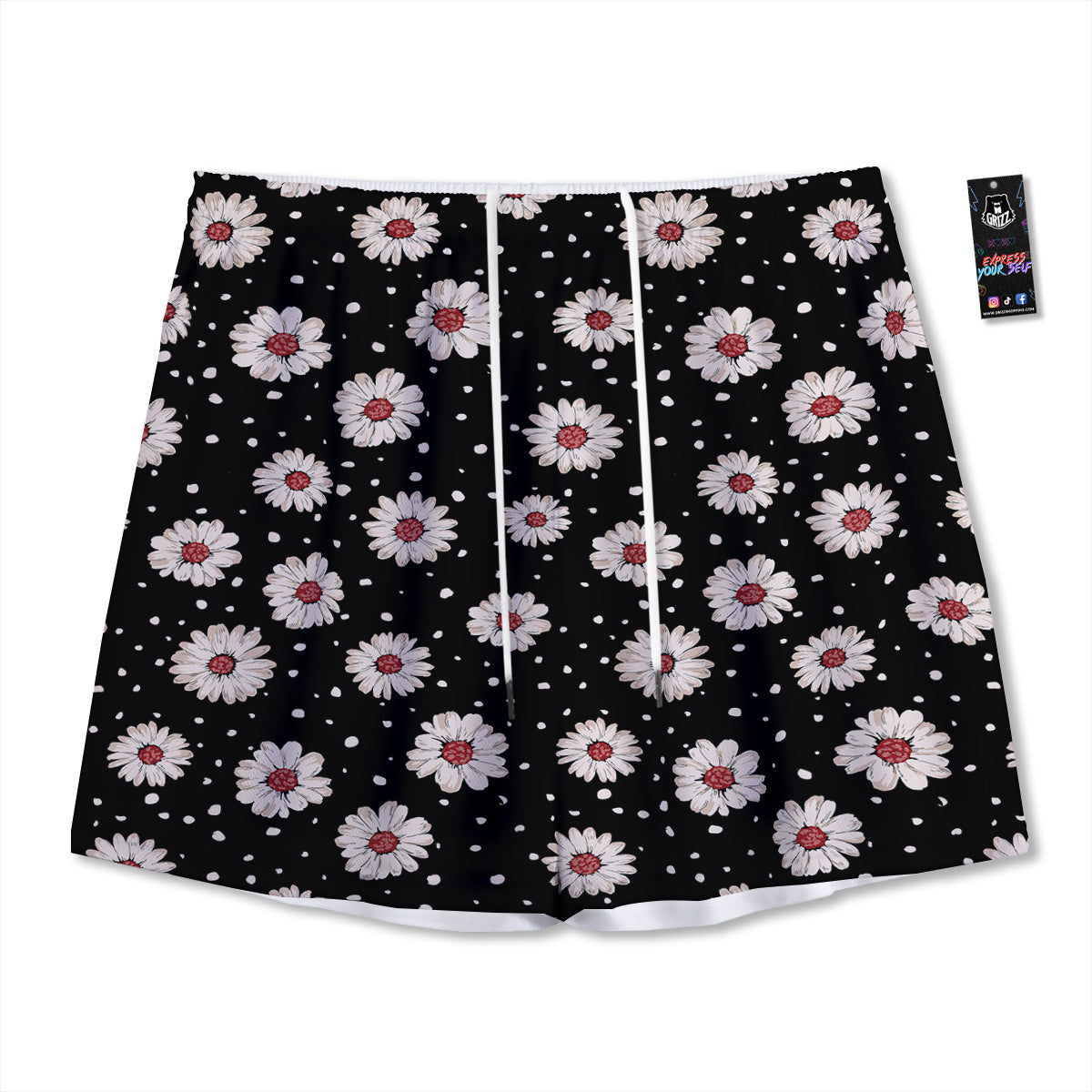 Floral Daisy Watercolor Print Pattern Mesh Shorts