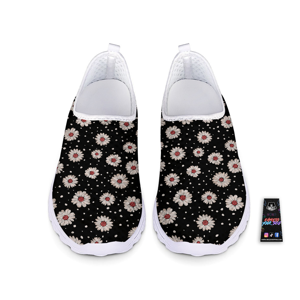 Floral Daisy Watercolor Print Pattern Nurse Shoes-grizzshop