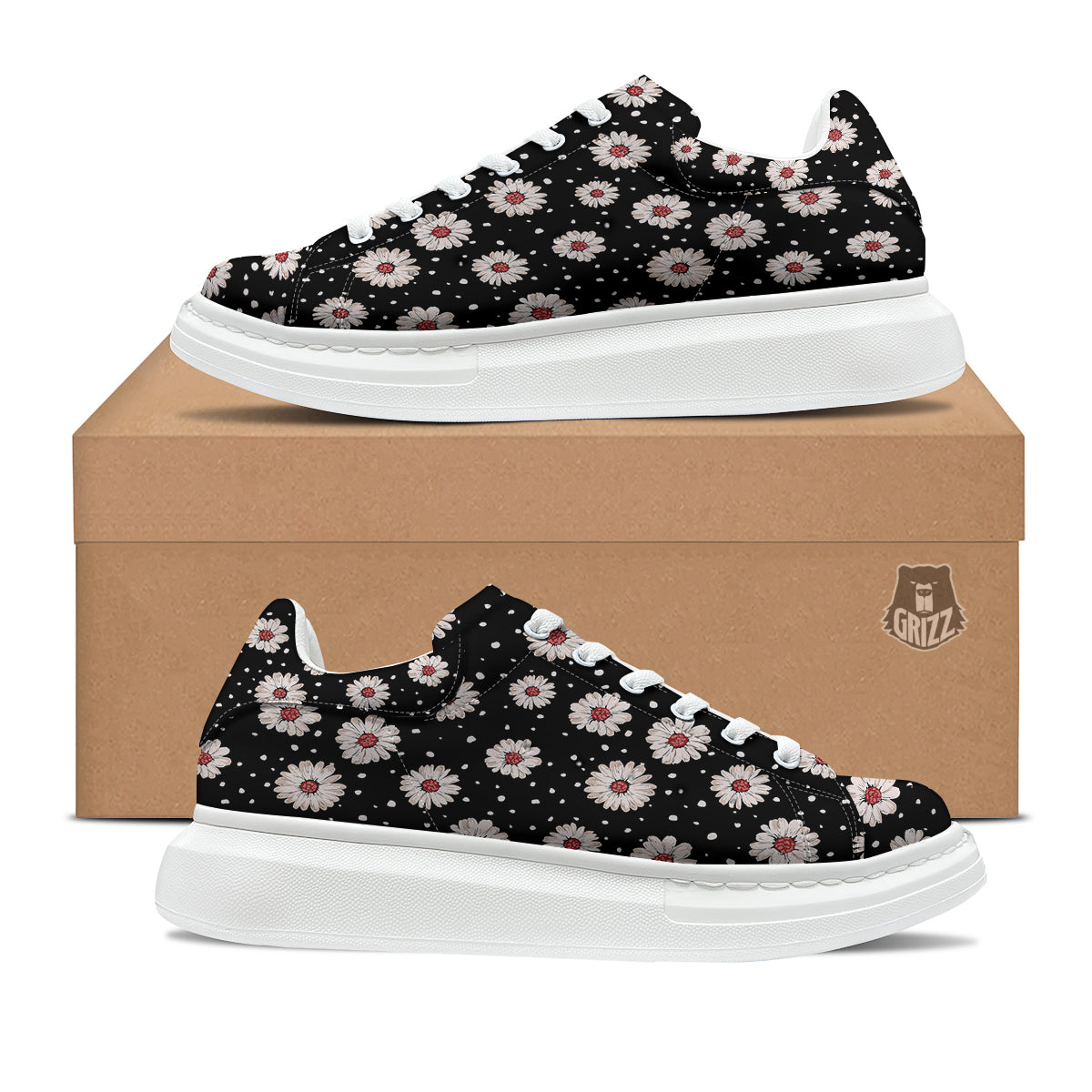 Floral Daisy Watercolor Print Pattern Platform Shoes-grizzshop