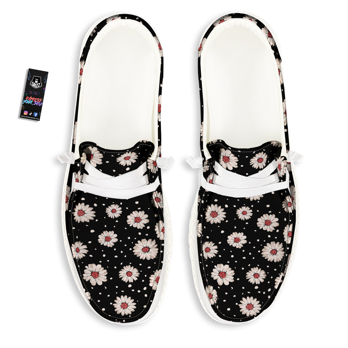 Floral Daisy Watercolor Print Pattern White Loafers-grizzshop