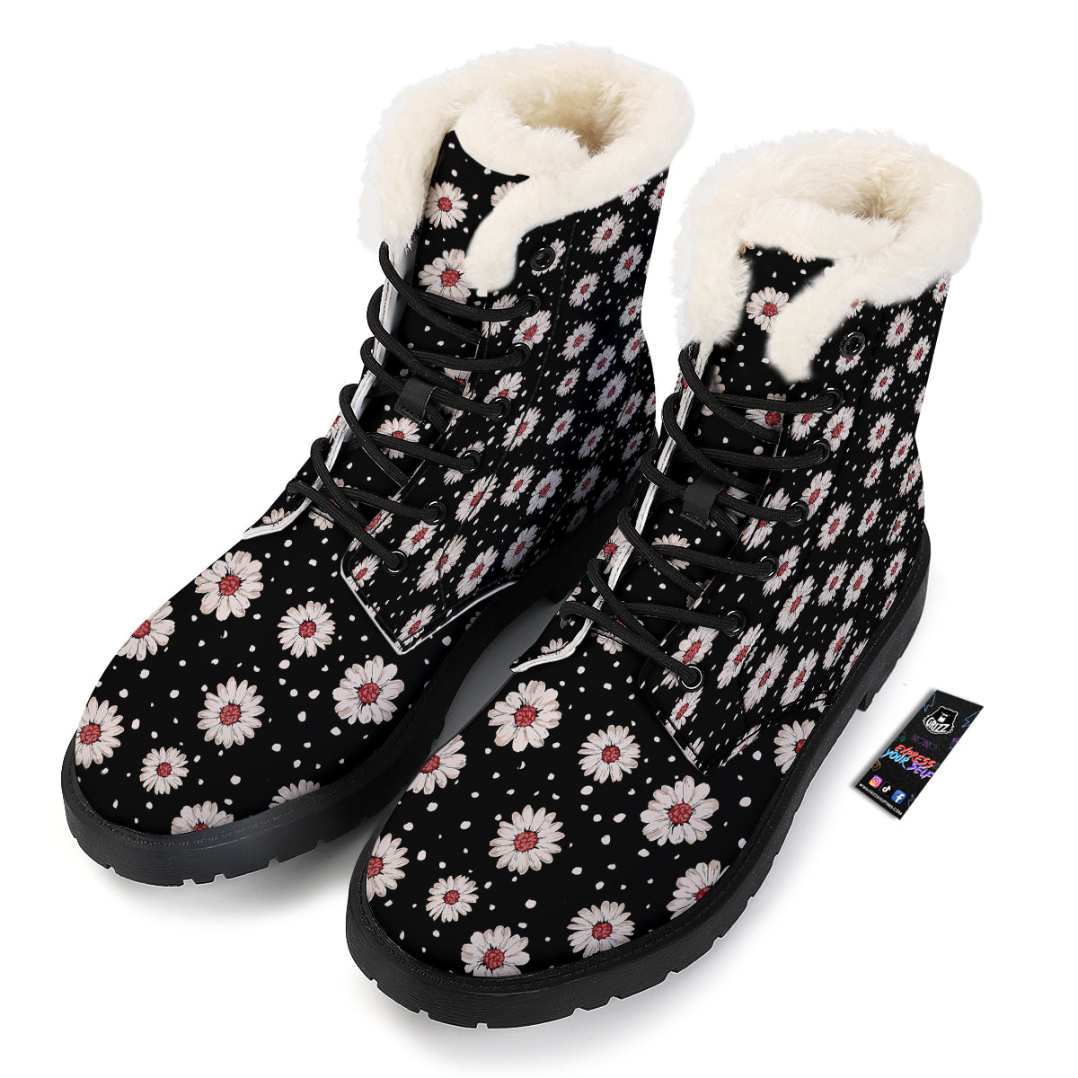 Floral Daisy Watercolor Print Pattern Winter Boots-grizzshop