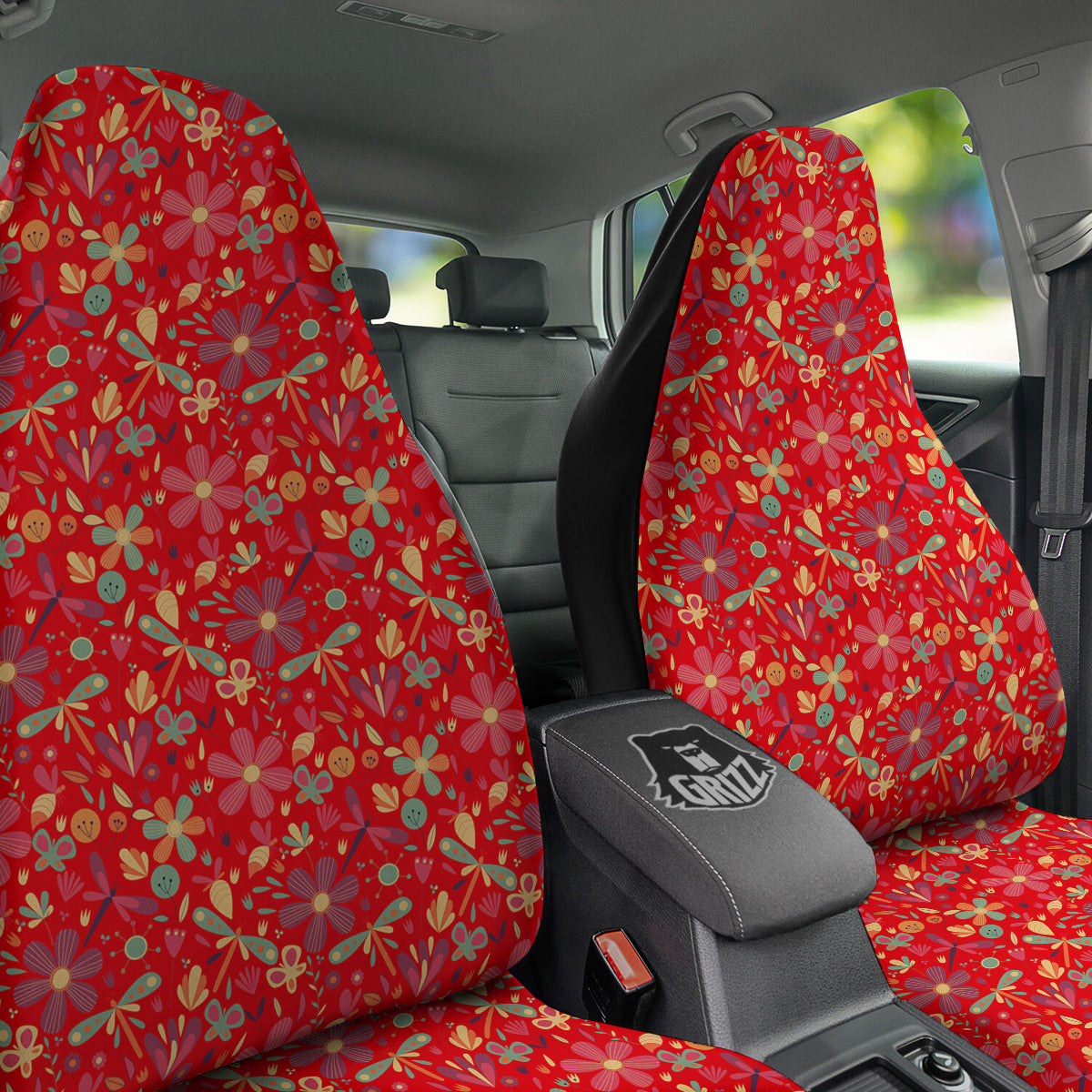 Floral Dragonfly Christmas Print Pattern Car Seat Covers-grizzshop