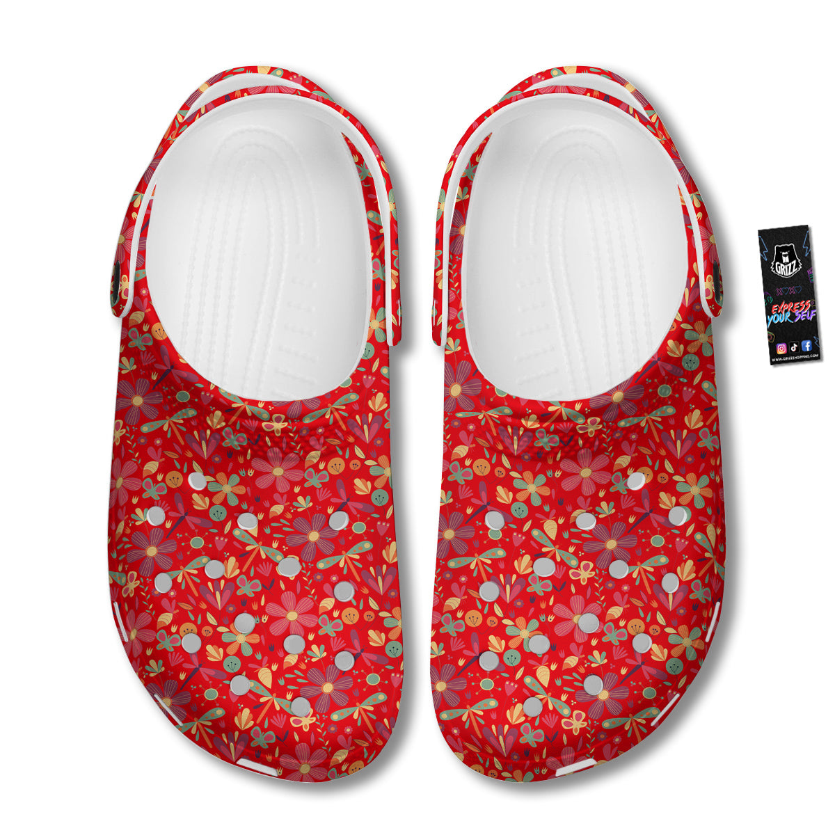 Floral Dragonfly Christmas Print Pattern Clog-grizzshop